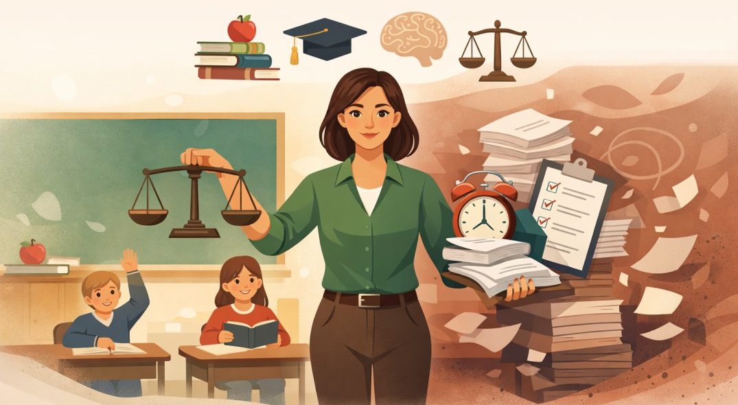 Teacher managing classroom responsibilities